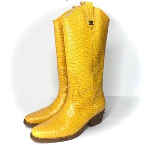 Sam Edelman Yellow Croc-Embossed Heeled Boots